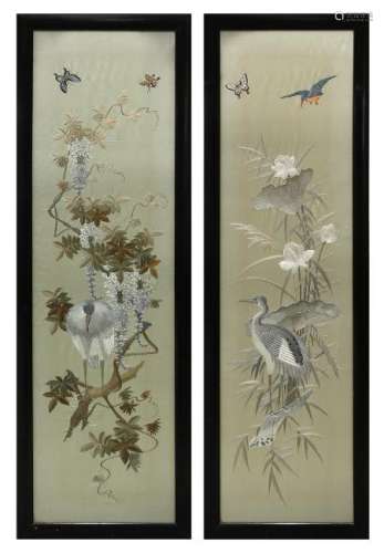 Japanese Pair of Silk Embroidery