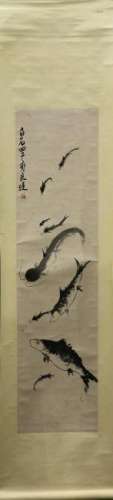 Chinese Scroll, Manner of Qi Liangchi, Swimming Fish