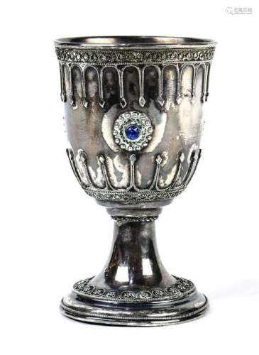 .800 silver wine or Kiddush cup, executed in the Middle