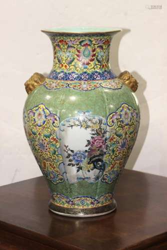 Chinese Green Porcelain Vase, Floral Reserves