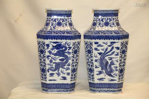 A Large Pair of Blue and White Porcelain Vases