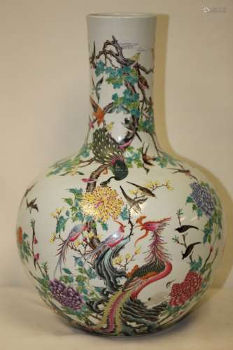 A Magnificent Famille Rose Bottle Vase