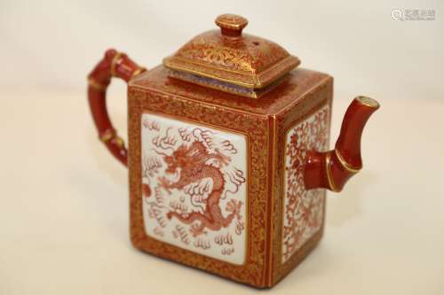 A Fine Iron-red and Gilt-painted Dragon Teapot