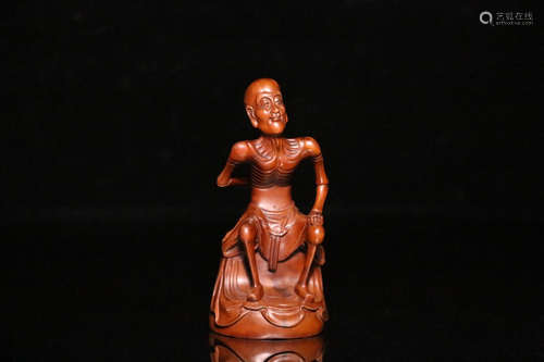 17-19TH CENTURY, A SKINNY ARHAT ROSEWOOD STATUE