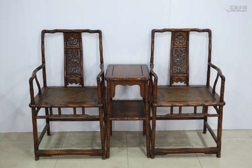 A SET OF BAMBOO DESIGN  HUANGHUA PEAR CHAIRS&TABLE