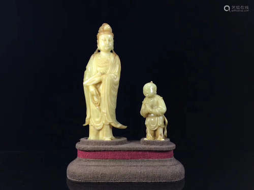 1949-1966, A CHILD&GUANYIN DESIGN SHOUSHAN STONE ORNAMANT