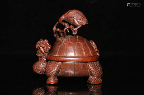 17-19TH CENTURY, A TURTLE&CRANE PATTERN BAMBOO BOX