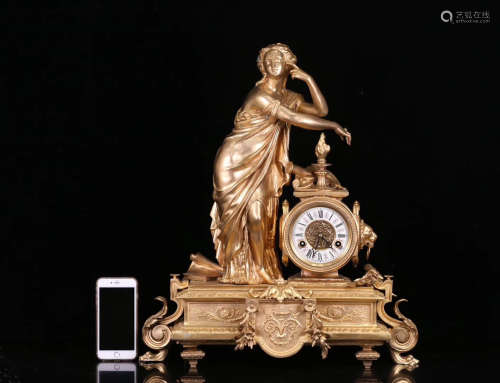 A CENTURIAL WOMAN DESIGN GILT BRONZE TABLE CLOCK