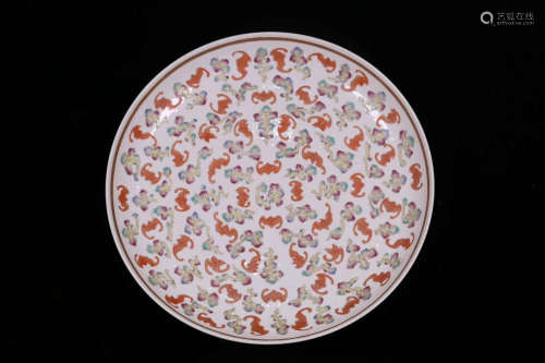 17-19TH CENTURY, A BAT PATTERN RED GLAZE PLATE, QING DYNASTY