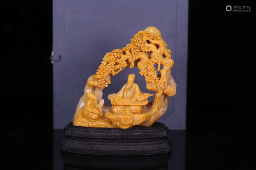 17-19TH CENTURY, A BOYA PLAYING GUQIN DESIGN OLD SHOUSHAN FIELD YELLOW STONE ORNAMANT, QING DYNASTY