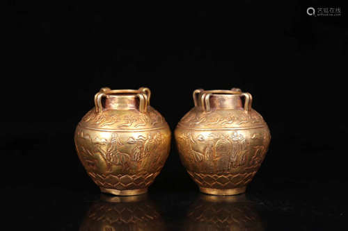 17-19TH CENTURY, A SET OF HUMAN STORY GILT SILVER POTS