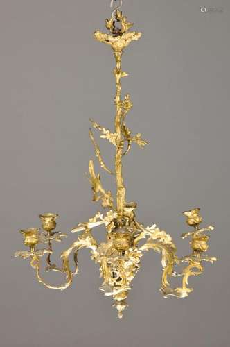 Ceiling lamp for candles, France, around 1890,brass in