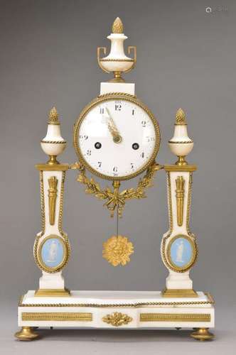 Portico clock, France, around 1800, white marble