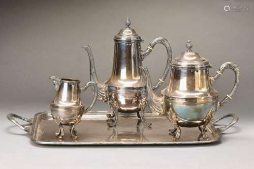 coffee- and tea set, France, brass silver plated
