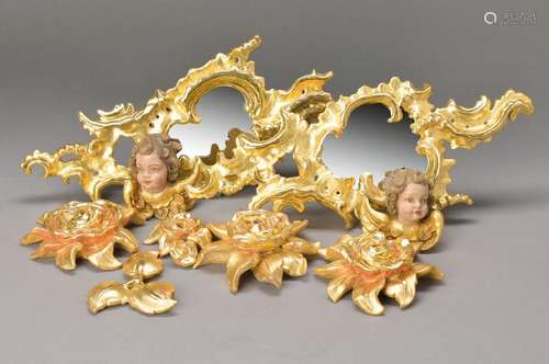 couple of Mirror, 10 flowers and two sheets, two Putto