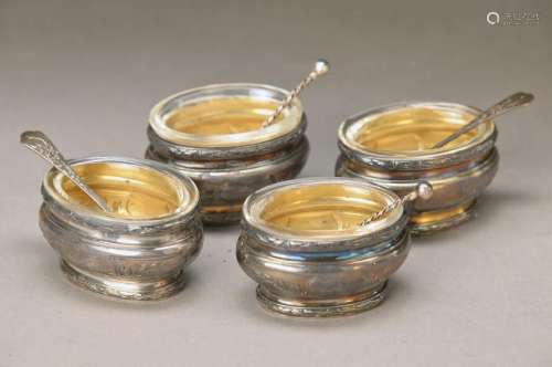 Four salt vessels, France, around 1900, silver, with