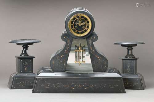 table clock with side pieces, France, around 1900