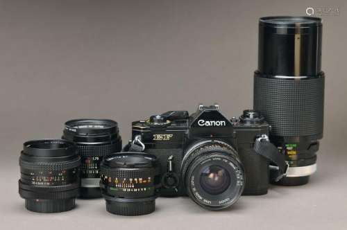 Camera Canon EF with 5 Objectives, 1;2.8 28mm , Vivitar