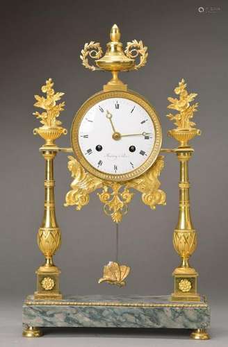 Portico clock, France around 1810/20, marble pedestal