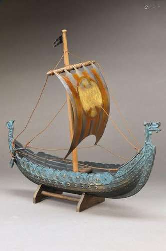 dragon boat-Model, probably German, 1970s, bronze