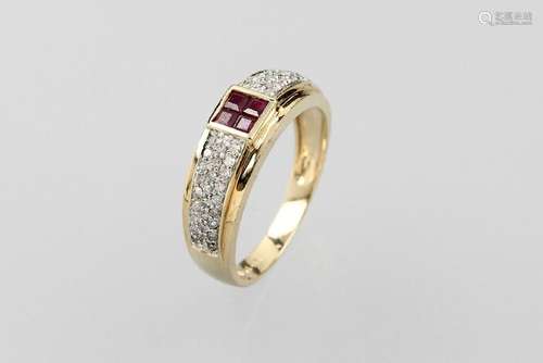 14 kt gold ring with rubies and diamonds