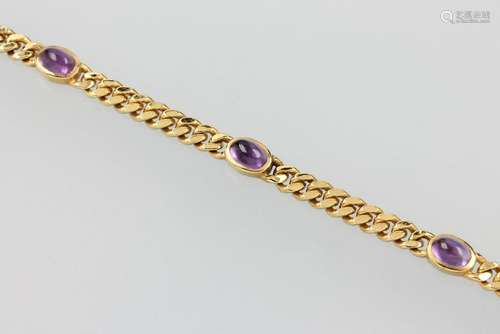 14 kt gold flat curb bracelet with amethysts