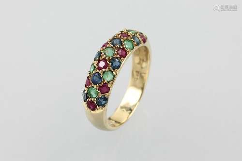 14 kt gold ring with coloured stones