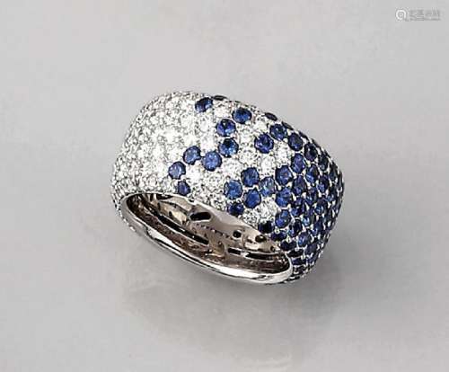 18 kt gold LEO WITTWER ring with diamonds and sapphires