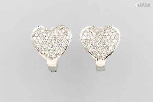 Pair of 18 kt gold earrings 'hearts' with diamonds