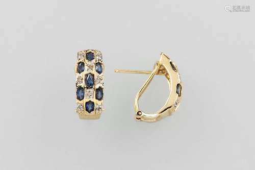 Pair 14 kt gold earrings with sapphires and diamonds