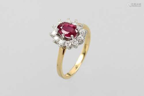 14 kt gold ring with ruby and brilliants