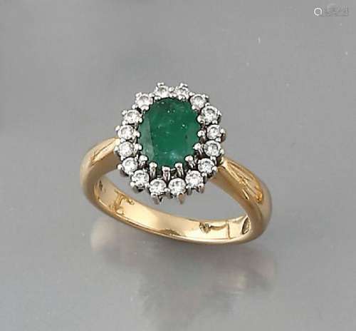 14 kt gold CHRIST ring with emerald and brilliants