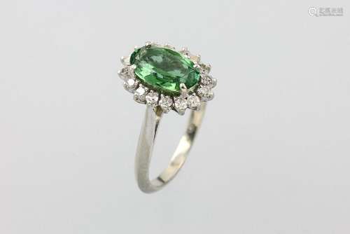 18 kt gold ring with tourmaline and diamonds