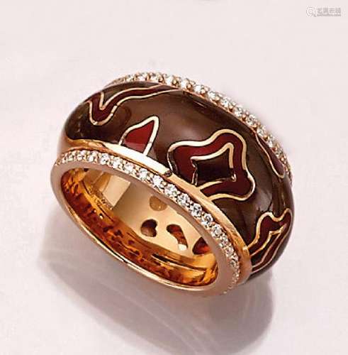 18 kt gold LEO WITTWER ring with enamel and brilliants