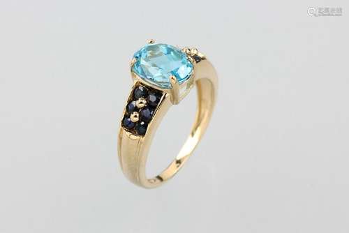 14 kt gold ring with coloured stones