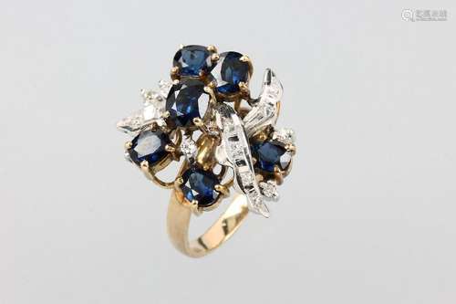 14 kt gold ring with sapphires and diamonds