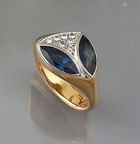 18 kt gold ring with sapphires and diamonds