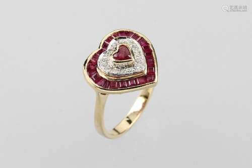 14 kt gold ring with rubies and diamonds