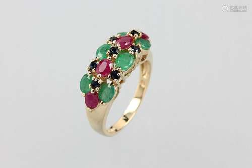 14 kt gold ring with coloured stones