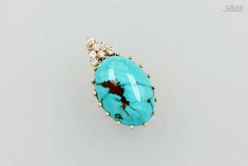 14 kt gold clippendant with turquoise and brilliants