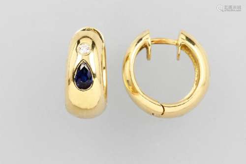 Pair 18 kt gold hoop earrings with sapphires and