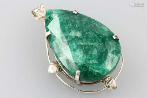 Big pendant with emerald, silver 925