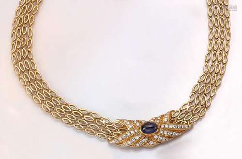 Solid 18 kt gold necklace with sapphire and diamonds