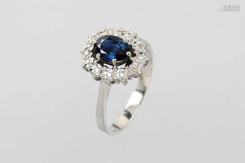 14 kt gold ring with sapphire and diamonds