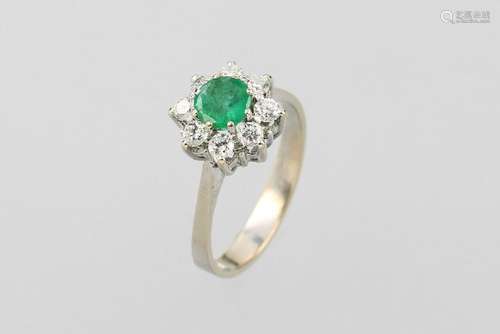 14 kt gold ring with emerald and diamonds