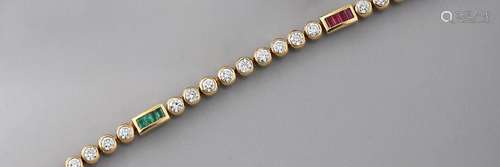 18 kt gold bracelet with coloured stones and brilliants