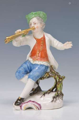 figurine, Frankenthal, 1755-59, French horn player on