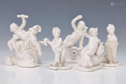 5 figurines, Nymphenburg, 20th c., two bacchante