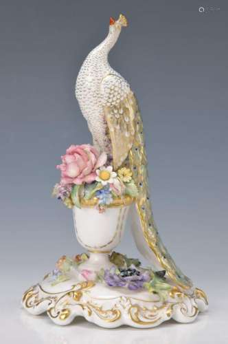 figurine, England, 20th c., peacock on flower