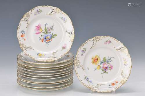 13 small plates, Nymphenburg, 20th c., edge embossed